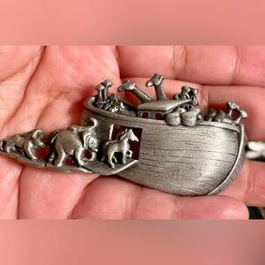 Textured Metal Accent Noah’s Ark with Embossed Logo - Silver Tone